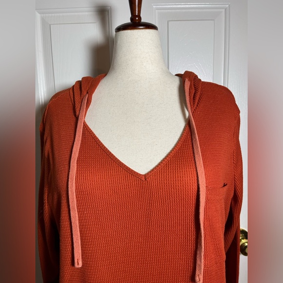 BloomChic Pumpkin Colored V-Neck Women’s Hoodie - Picture 2 of 9